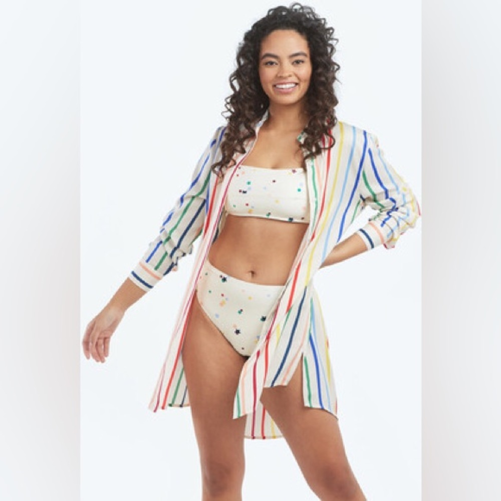 Summersalt The Short Effortless ShirtDress Cover-Up Rainbow Stripe Size L